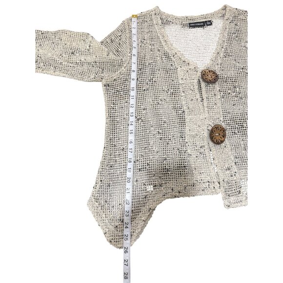 Nina Leonard Open Knit Cardigan Bolero Sweater Button-Front Beige Womens Size XL - Picture 8 of 8
